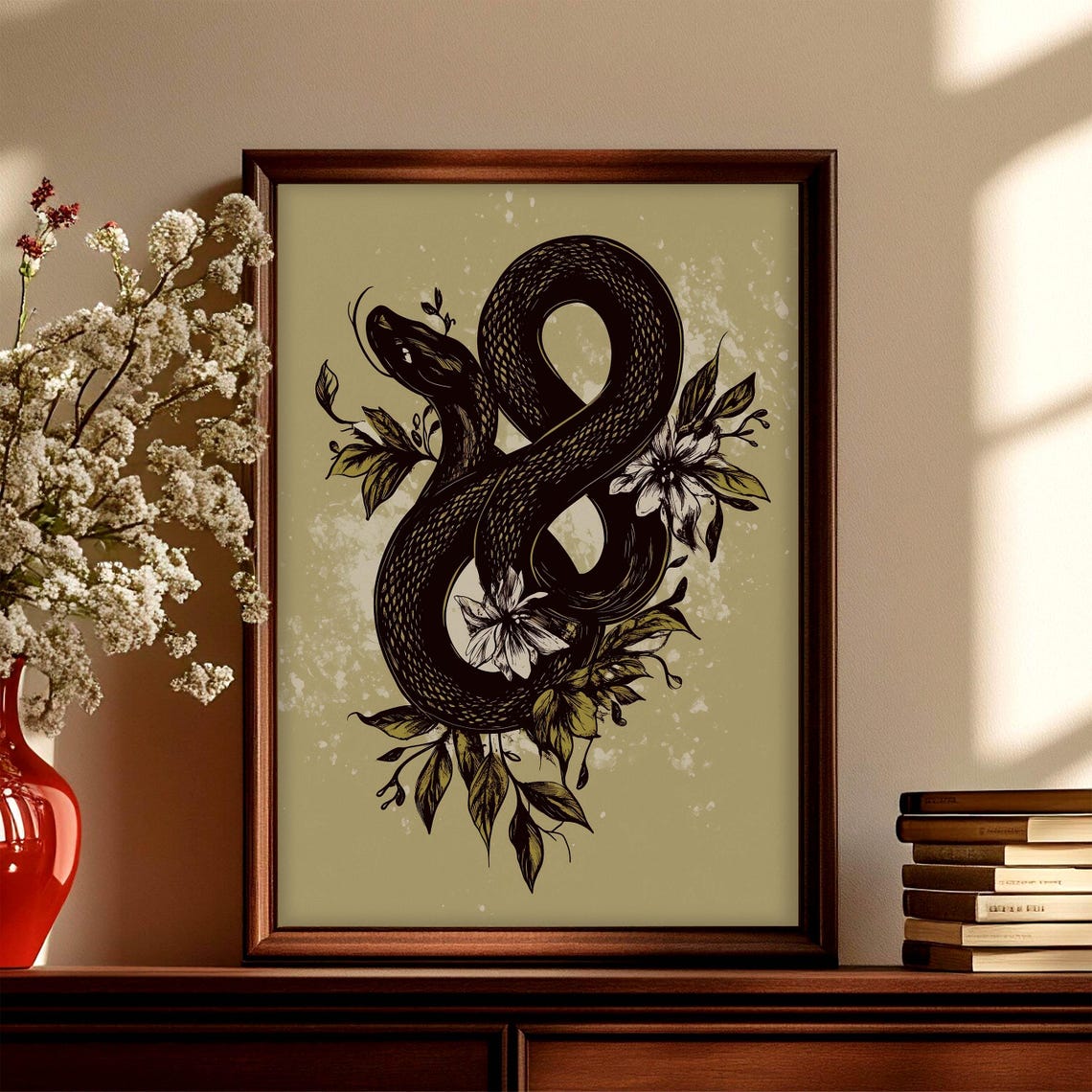 Black Serpent Botanical Illustration Floral Moody Nature Art Poster - Image 4