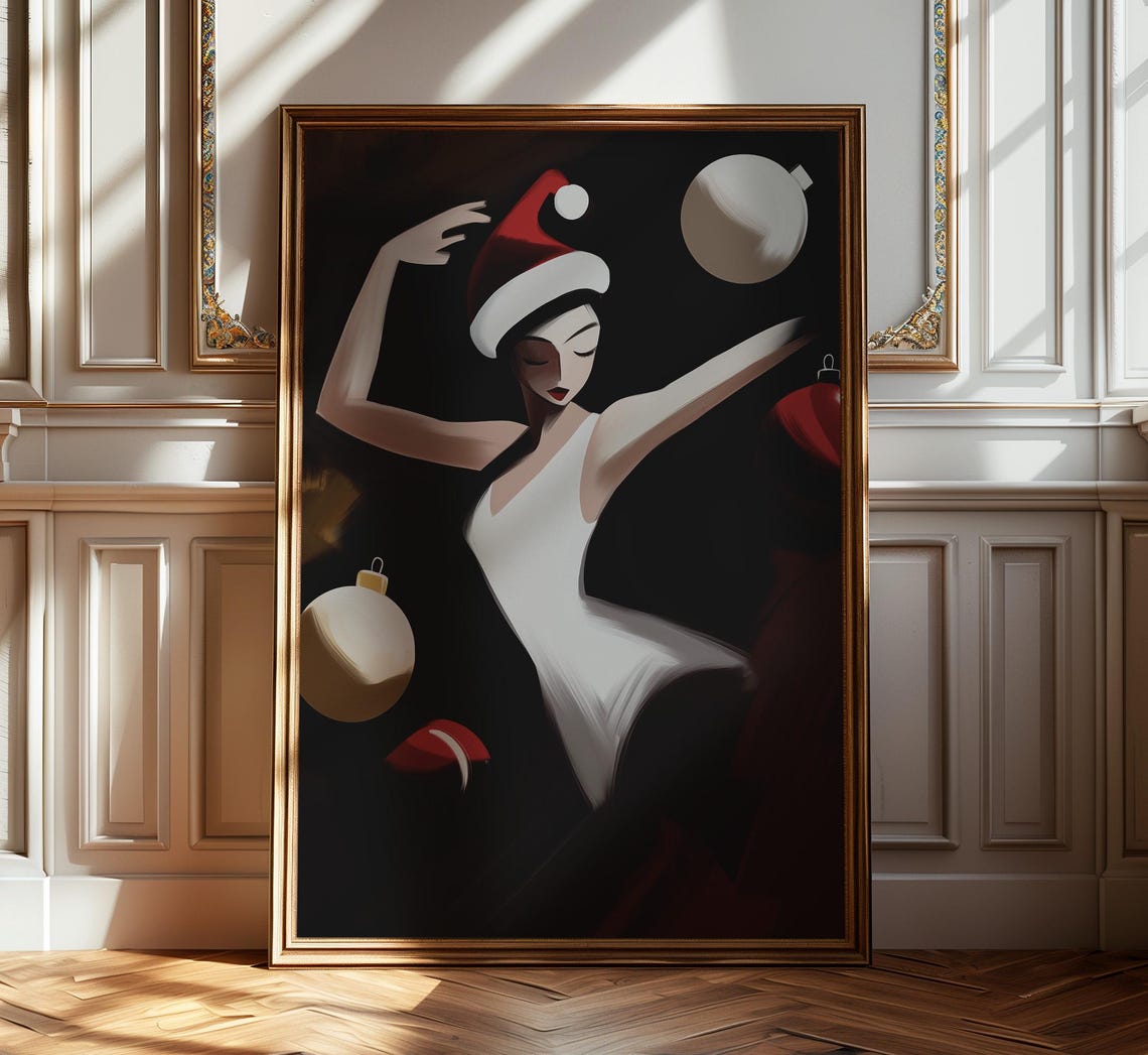 Moody Cubist Woman Face with Red Lips Dark Abstract Art Poster - Image 2