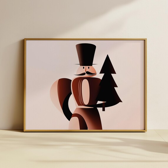 Art Deco Nutcracker Soldier With Tall Hat Holding Small Tree Poster