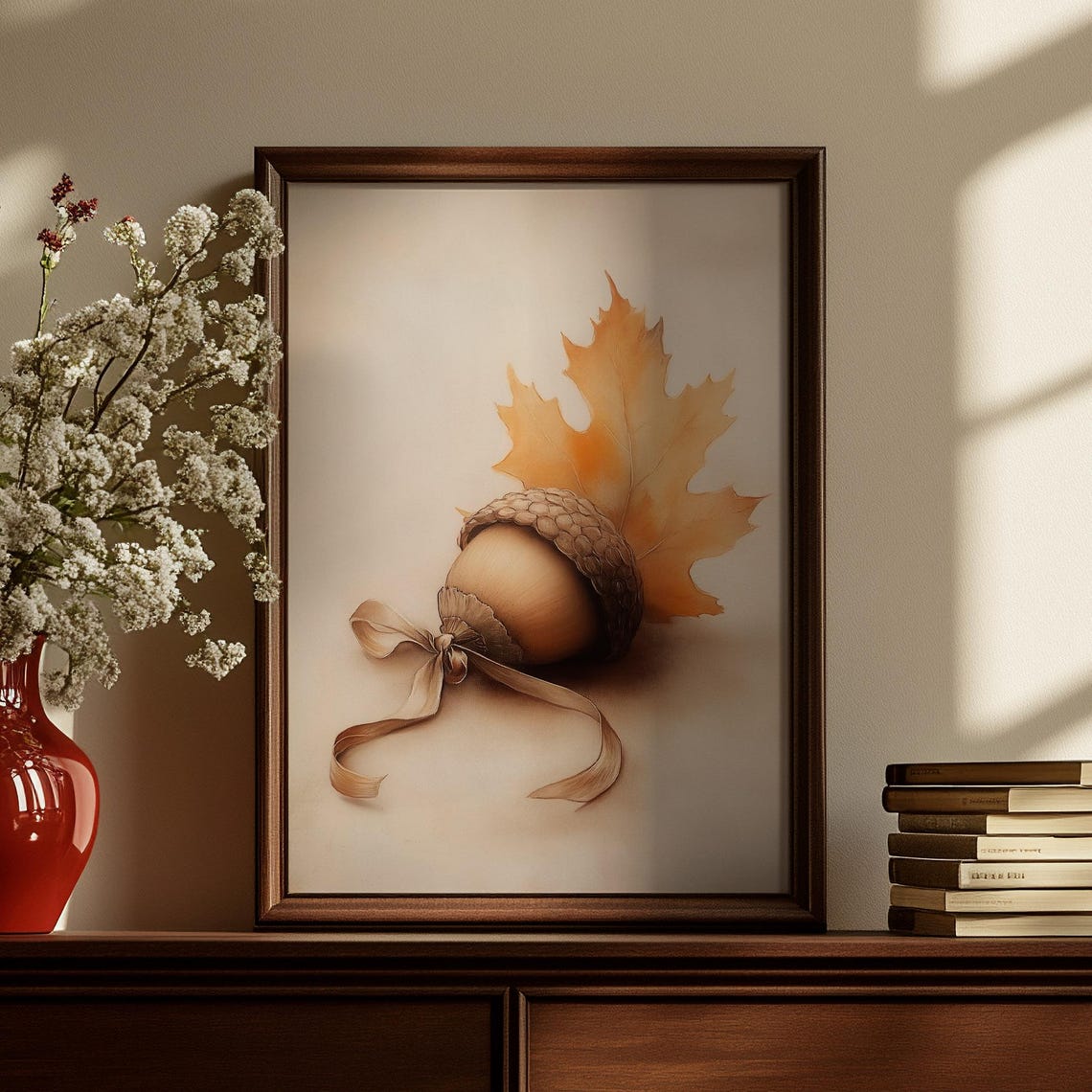 Minimalist Acorn and Maple Leaf Autumn Botanical Illustration Poster - Image 4