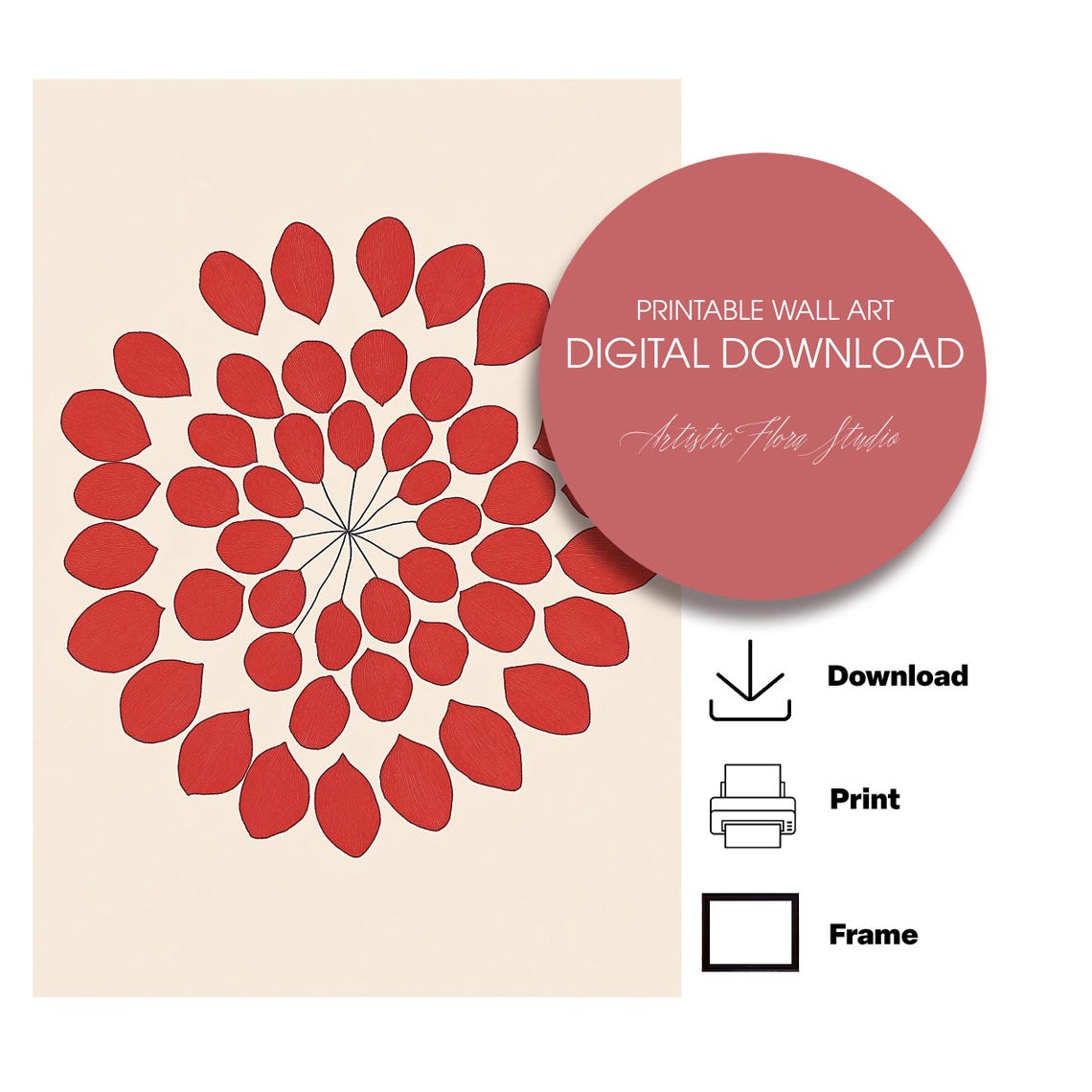 Red Dot Mandala Radial Abstract Japandi Minimalist Art Poster - Image 3