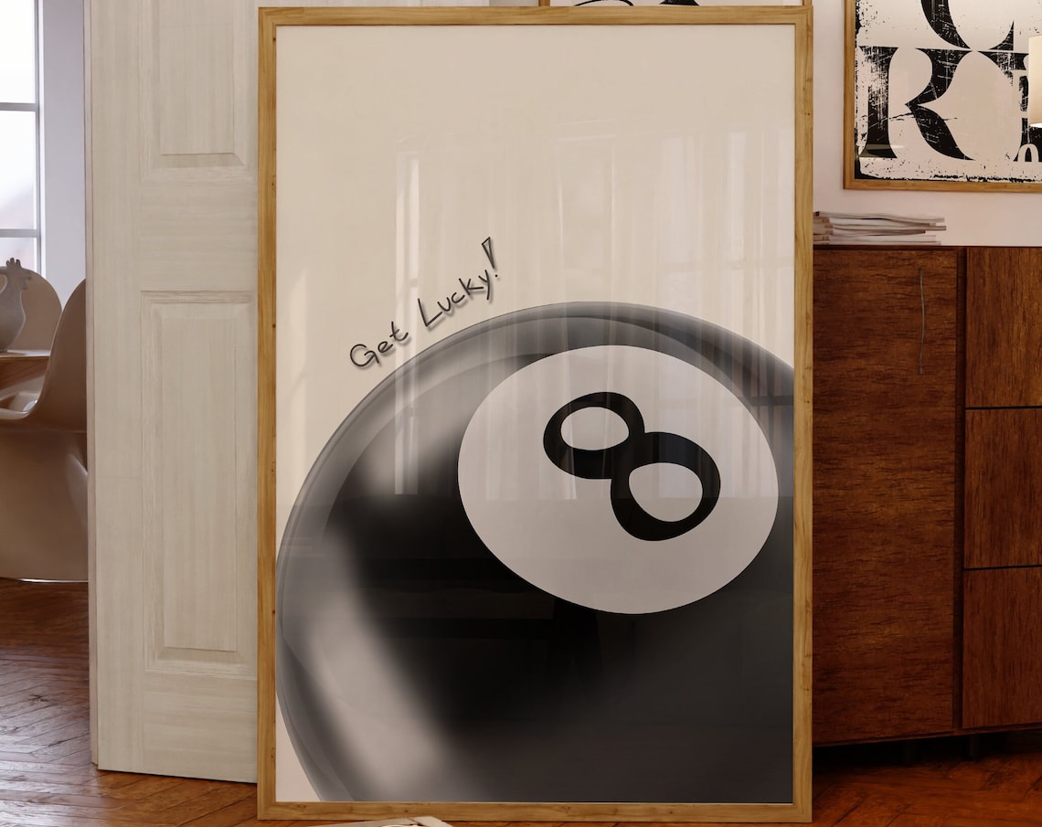 Black Retro Eight Ball Poster, 70s Y2K Aesthetic