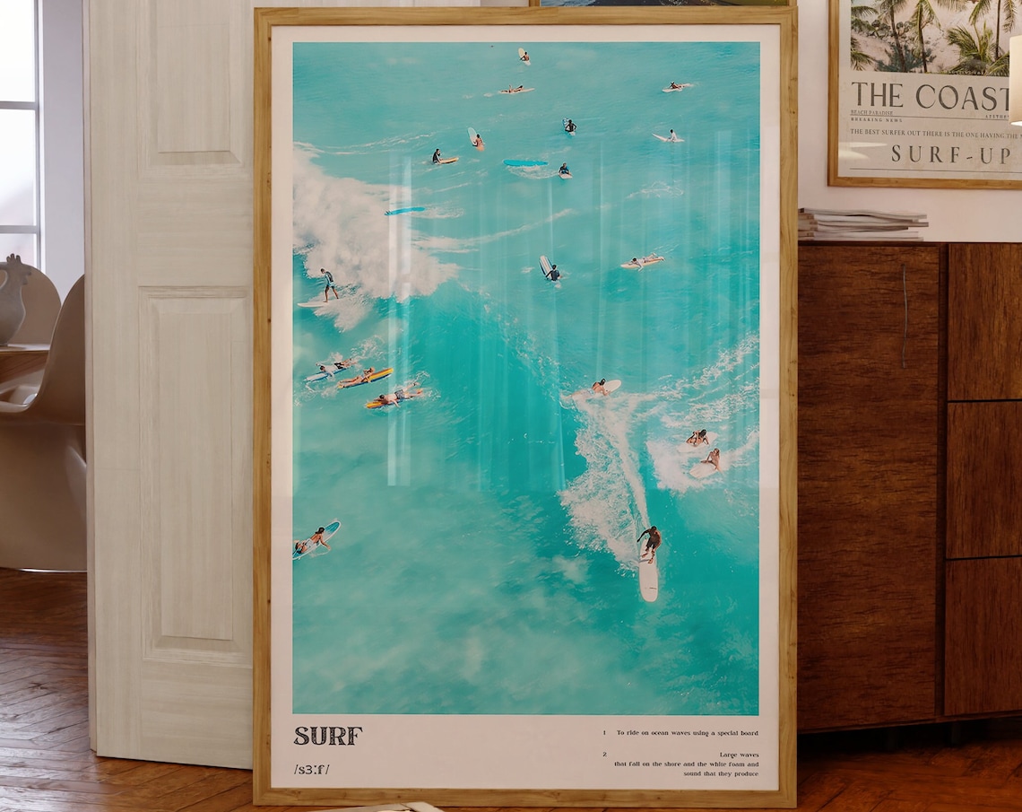 Surf Definition Poster, Coastal Dorm Room Decor