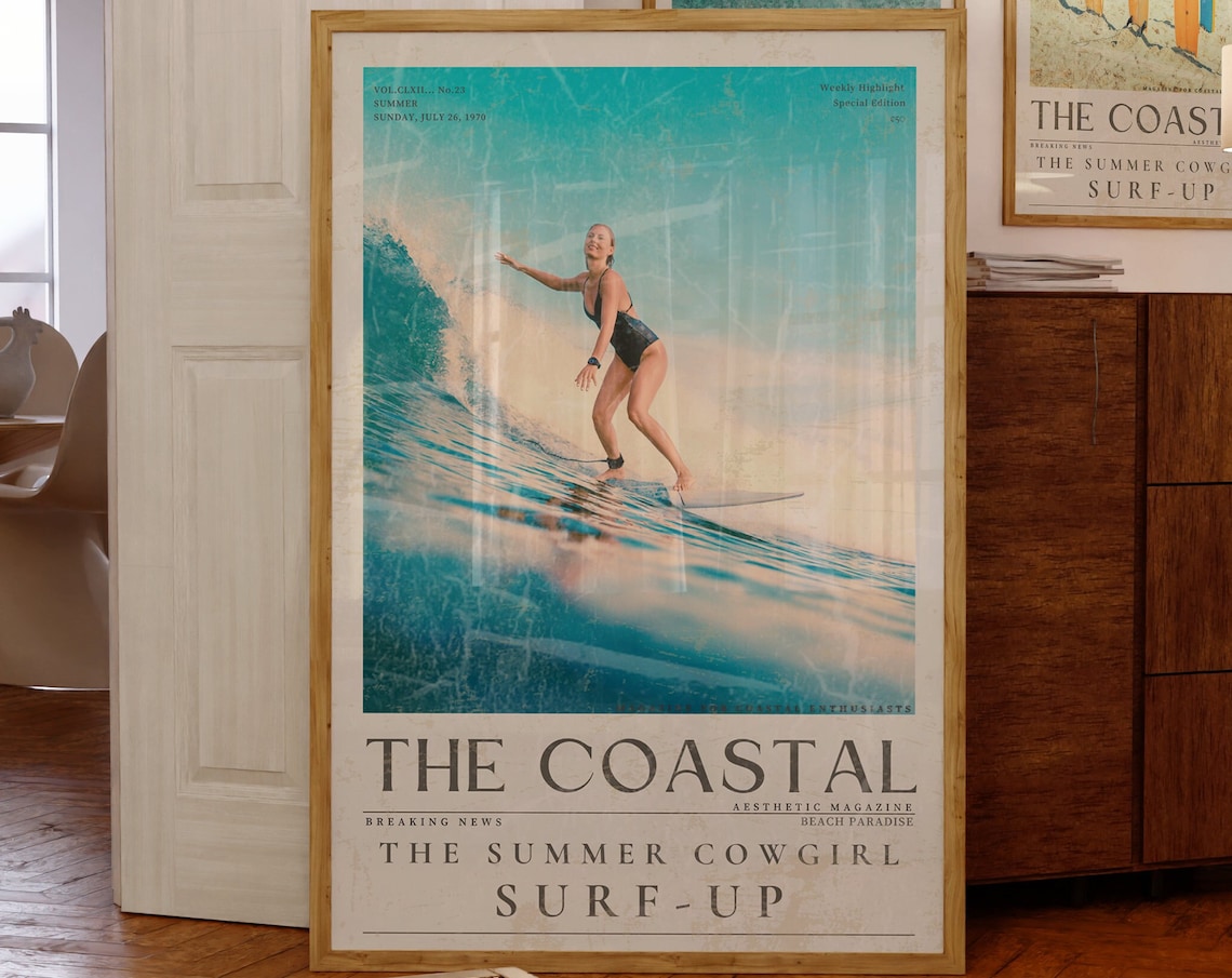 Surf Up Summer Cowgirl Coastal Vintage 70s Art Print