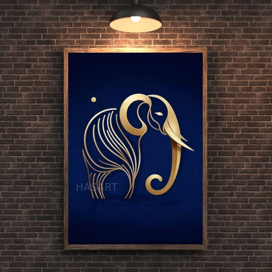 Gold Line Art Elephant on Deep Navy Blue Minimalist Decor Poster