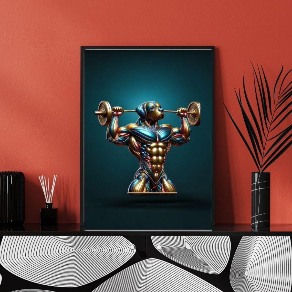 Bodybuilding Dog Pressing a Barbell Overhead Funny Gym Poster - Image 3