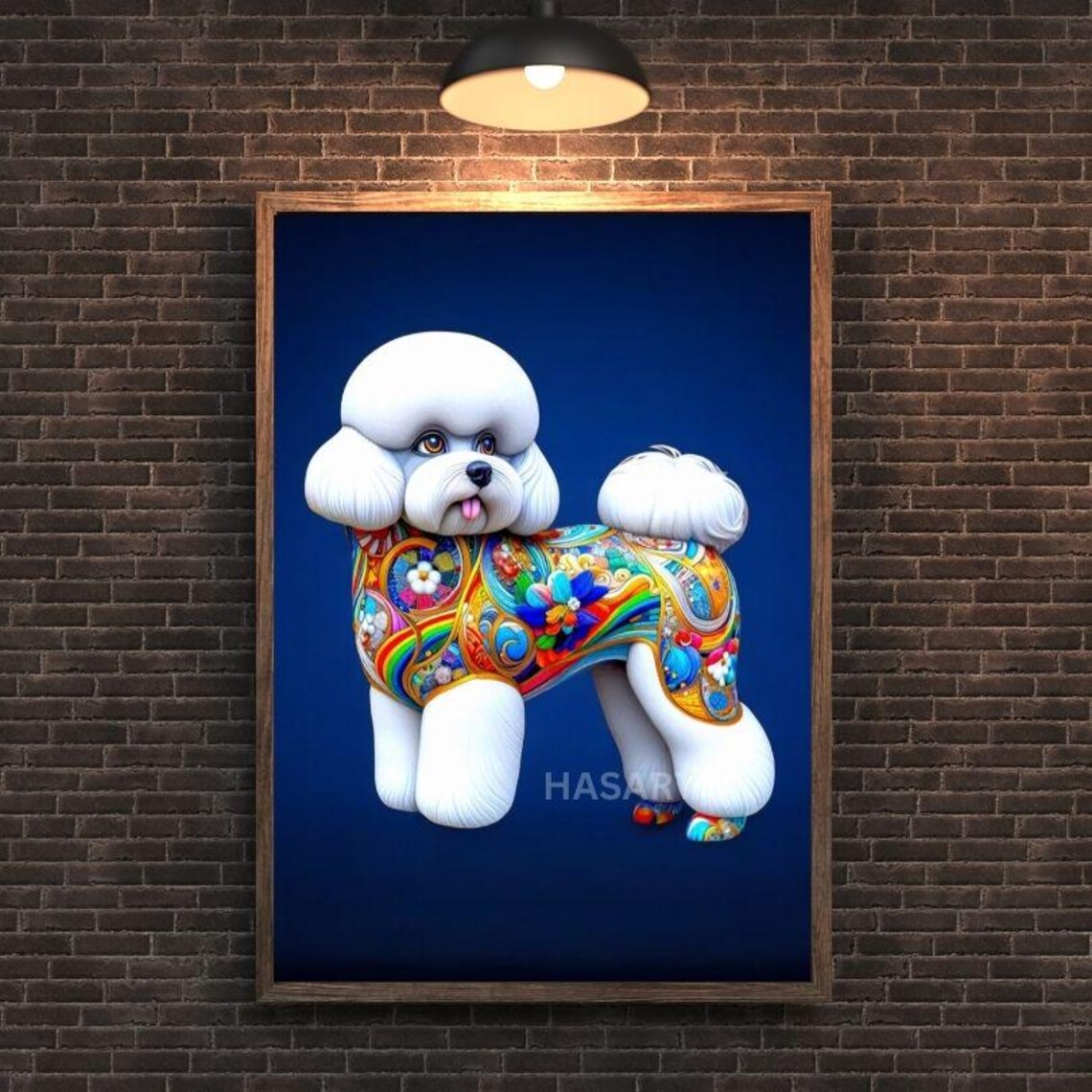 Rainbow Floral Psychedelic Bichon Frise Dog Modern Pop Art Poster