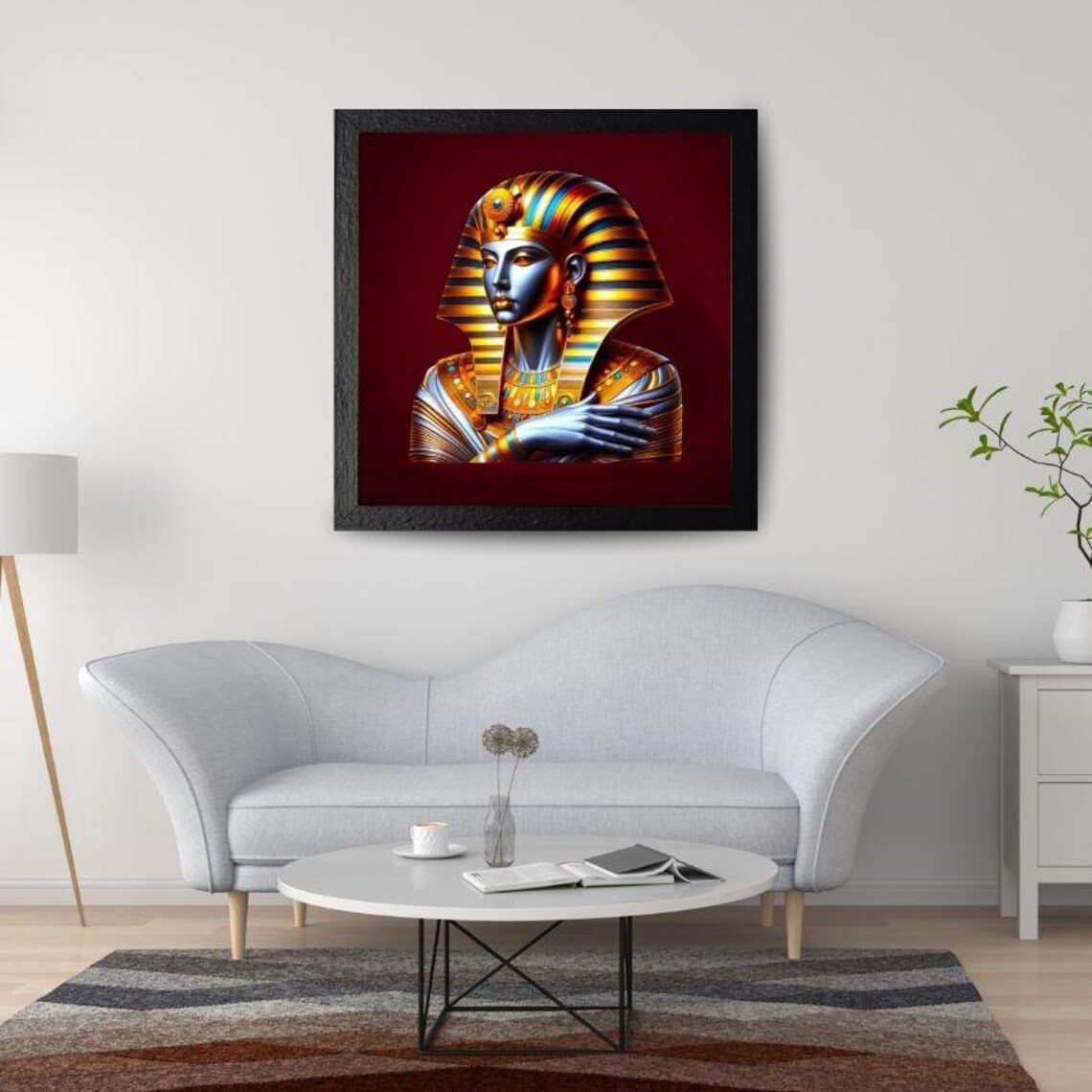 Golden Egyptian Pharaoh Mask Sculpture Bust On Red Classic Art Poster - Image 2