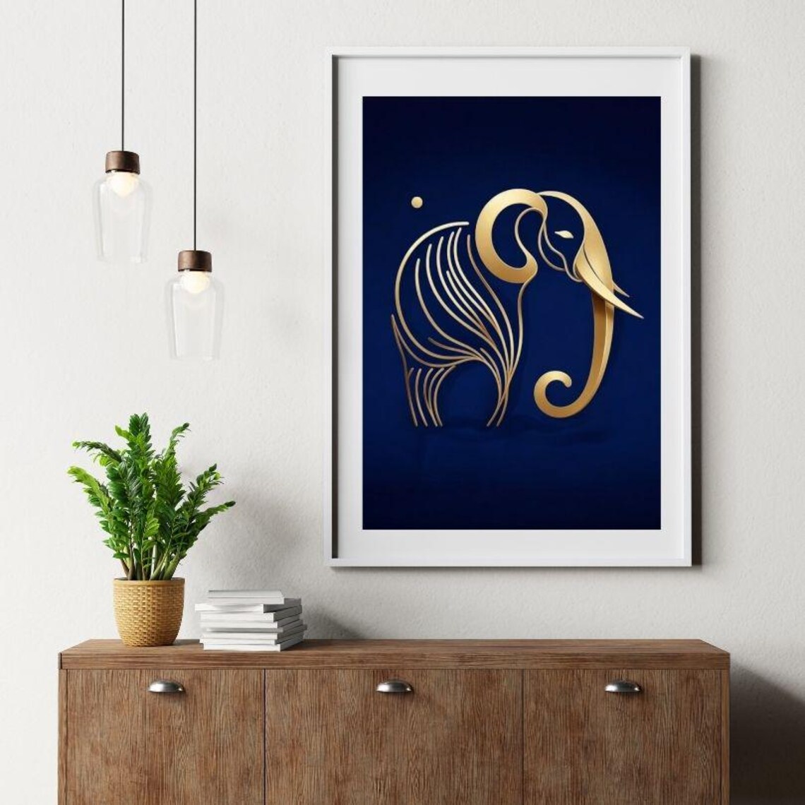 Gold Line Art Elephant on Deep Navy Blue Minimalist Decor Poster - Image 3