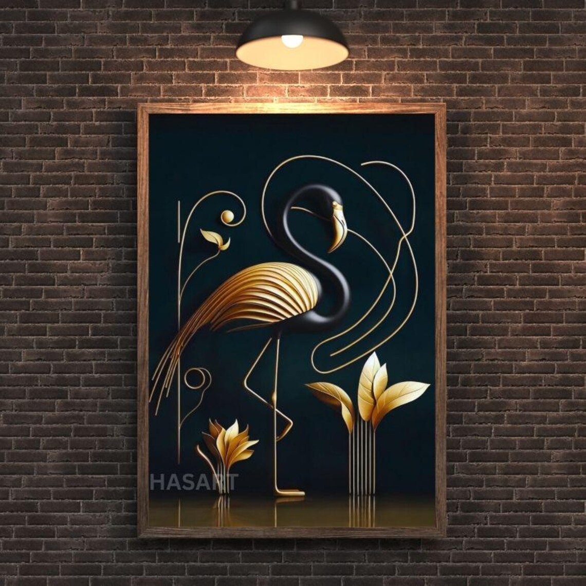 Black And Gold Line Art Flamingo Elegant Botanical Art Poster