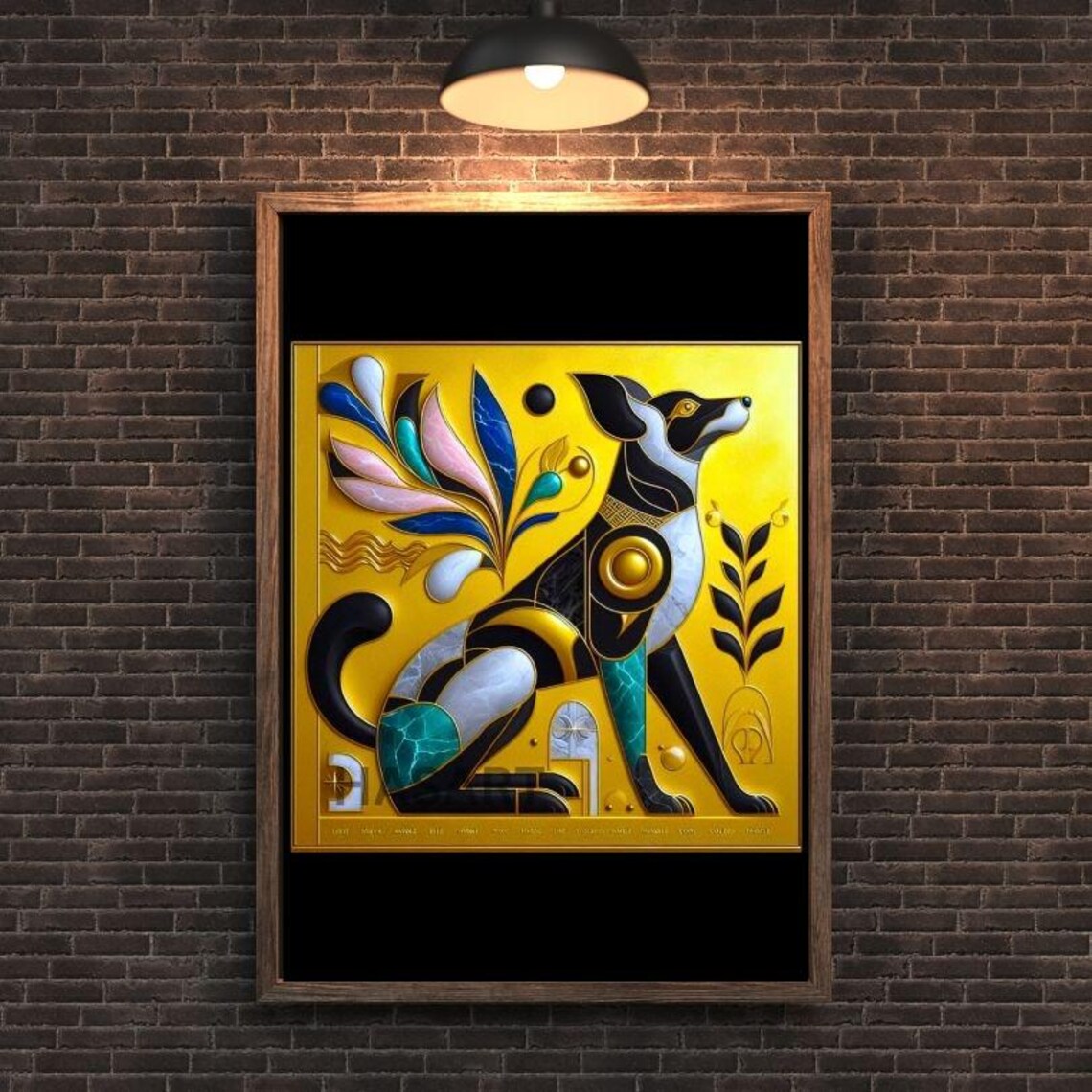 Egyptian Style Mosaic Dog Gold Black Modern Decorative Art Poster