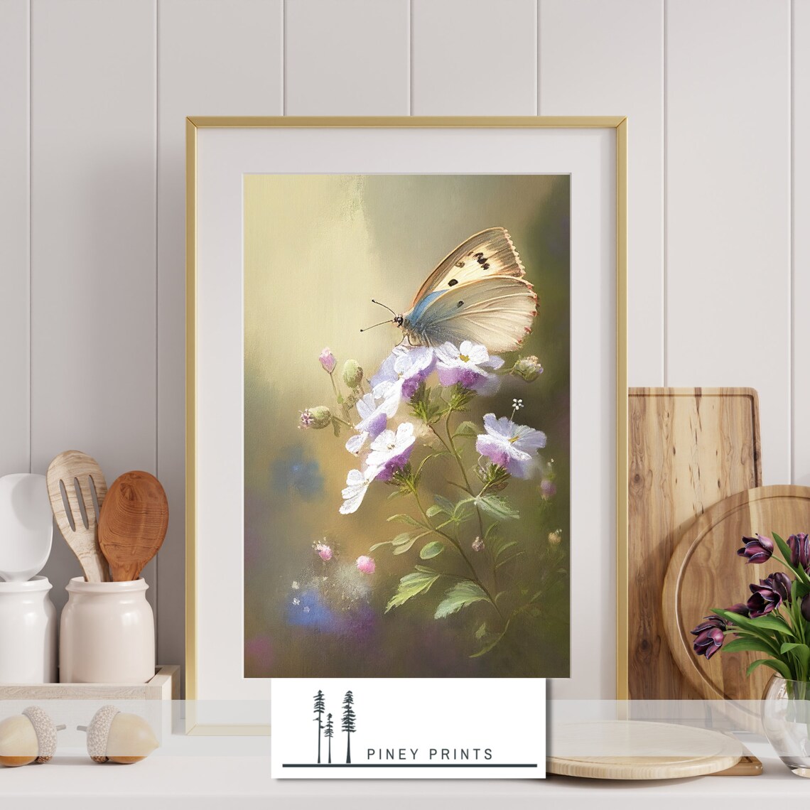 Butterfly On Wildflowers Soft Painted Floral Nature Art Poster - Image 4