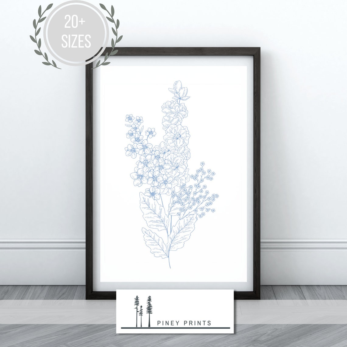 Blue Floral Bouquet Line Drawing Minimalist Botanical Art Poster - Image 4