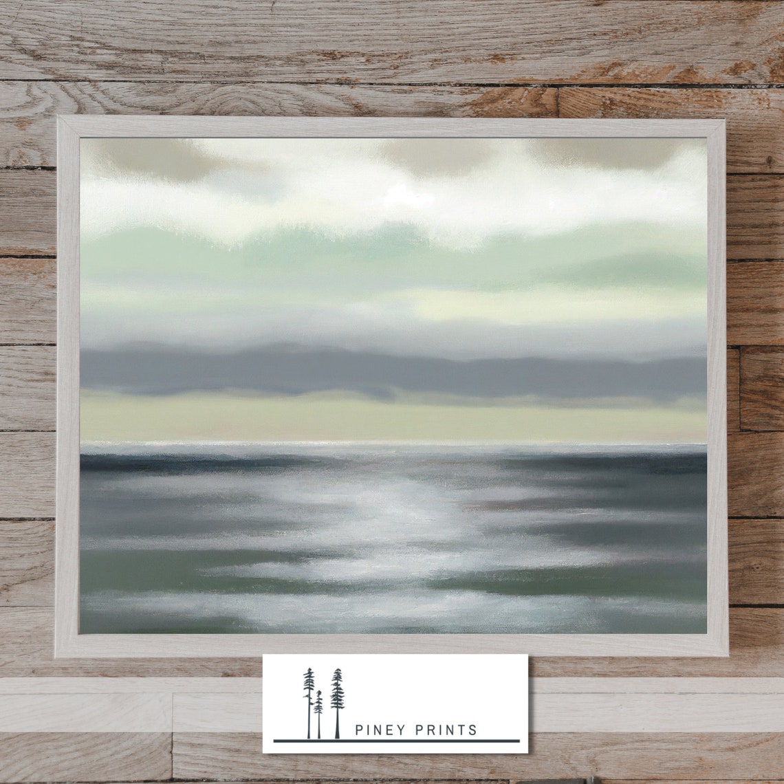 Minimal Abstract Ocean Horizon Sage Green Coastal Art Poster - Image 3
