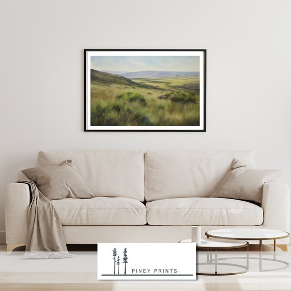Grassy Western Impressionist Landscape Painting Wall Art Instant Western Decor Rustic Prairie Art Vintage Landscape