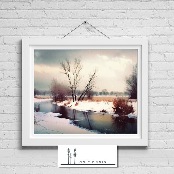 Winter Sunset Prairie Creek Snowy Landscape Golden Light Wall Poster