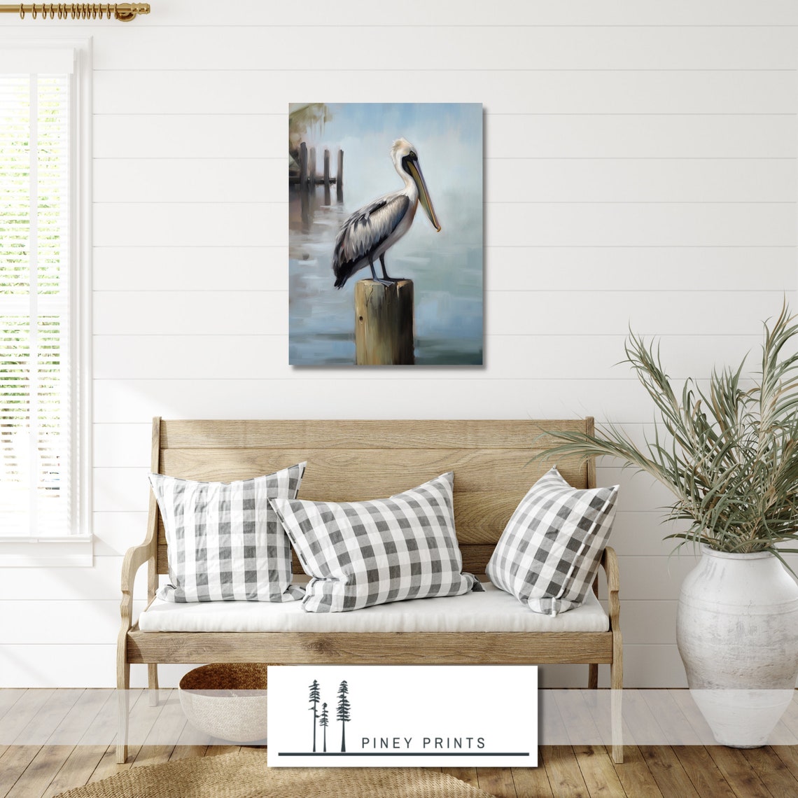 Pelican On Wooden Piling Coastal Painted Bird Art Beach House Poster - Image 3