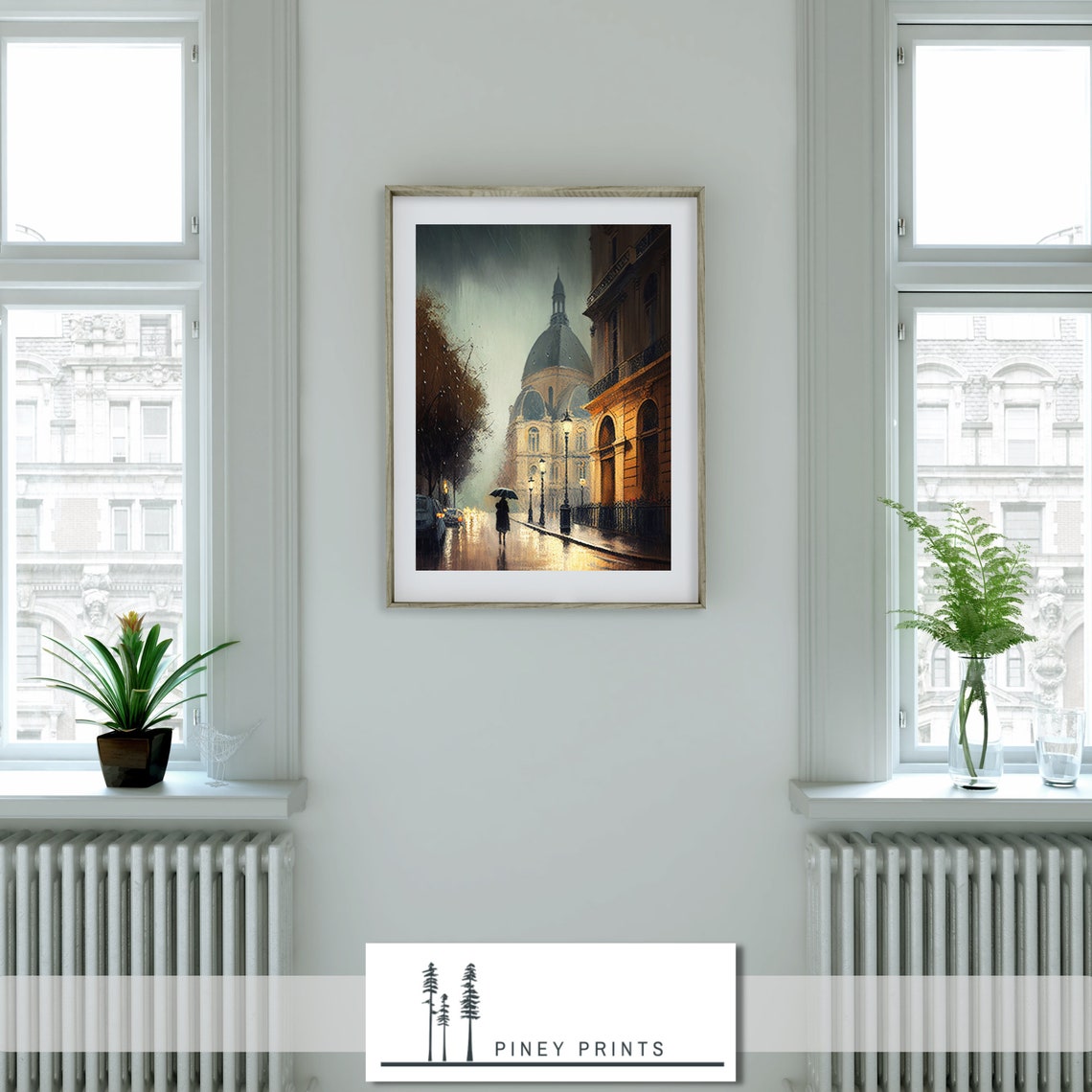 Rainy Paris Street Painting Old Domed Building Umbrella Art Poster - Image 3