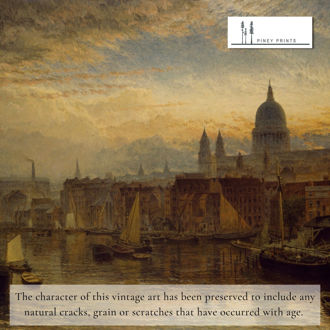 St Pauls Cathedral Vintage London Thames Sunset Cityscape Poster - Image 2