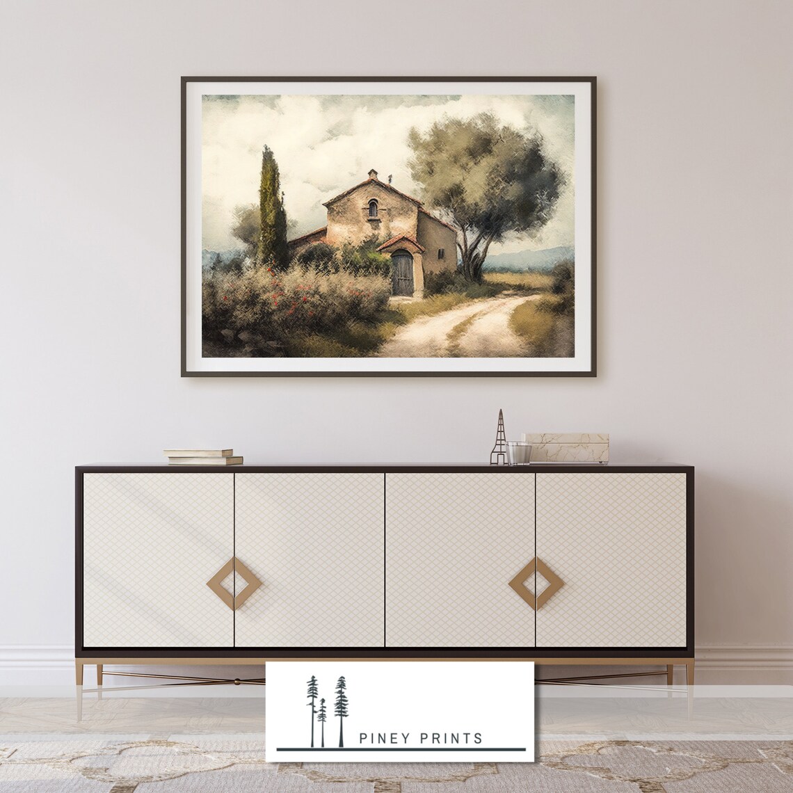 Rustic Tuscan Farmhouse Watercolor Italian Countryside Wall Art - Image 4