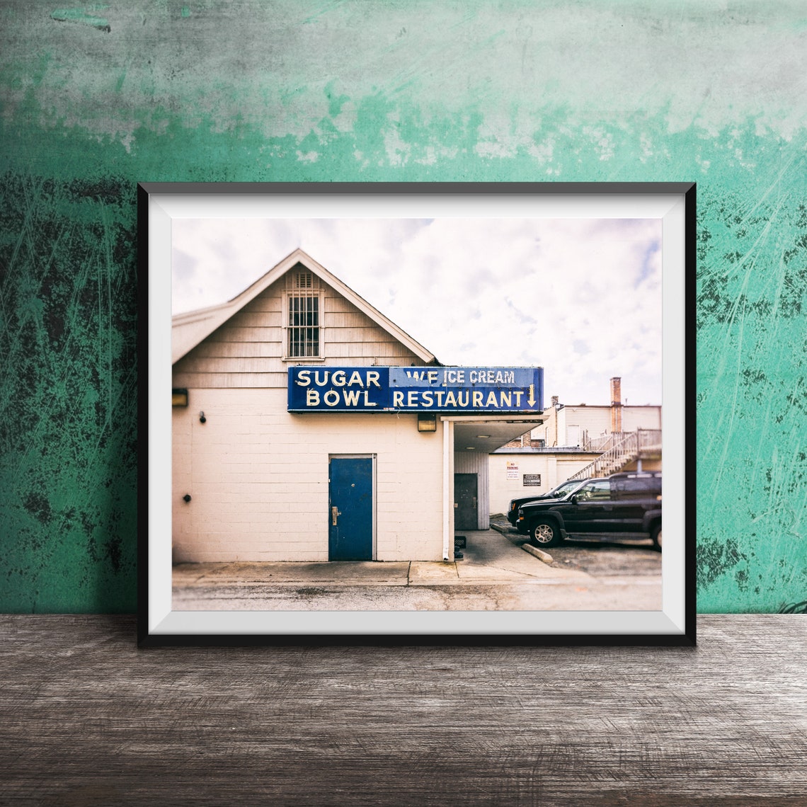Sugar Bowl Restaurant Blue Vintage Diner Sign Ice Cream Shop Poster