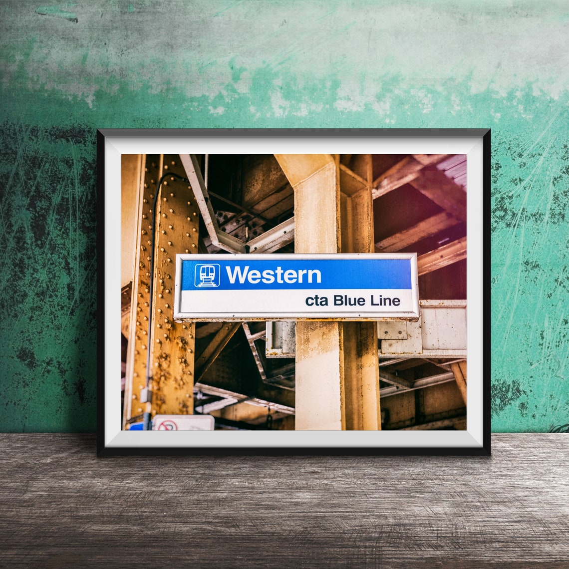 Western CTA Blue Line Elevated Station Sign Girder Photo Poster