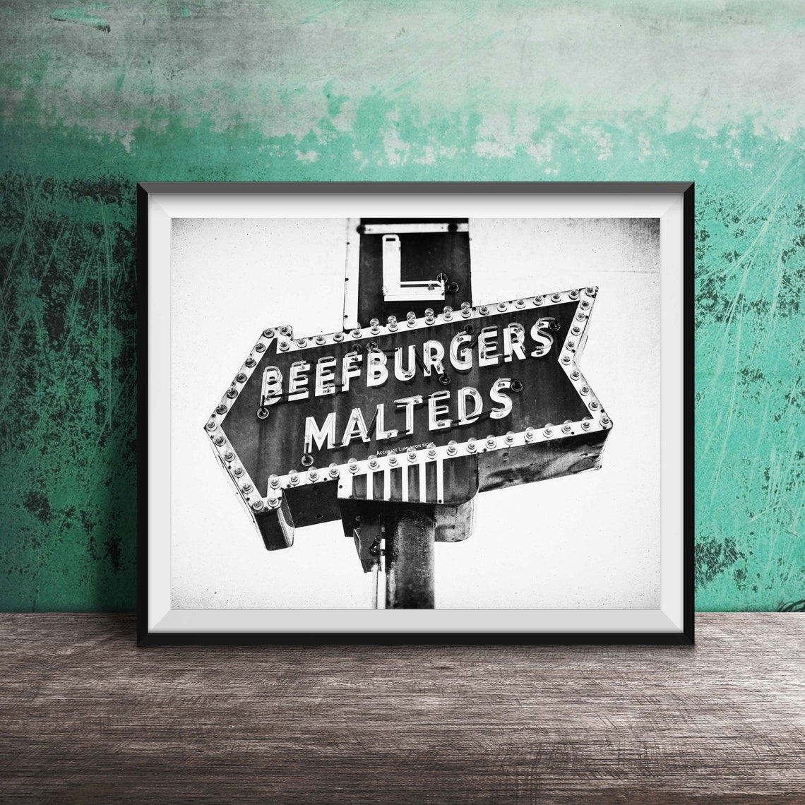 Vintage Beefburgers Malteds Light Bulb Arrow Sign Photography Poster - Image 2