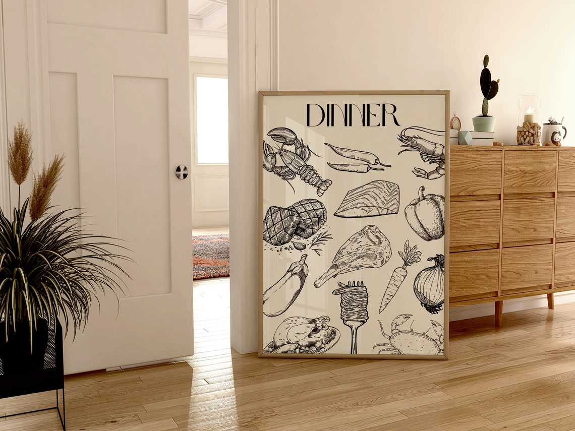 Sketch Style Dinner Ingredients Illustrated Kitchen Decor Poster - Image 3