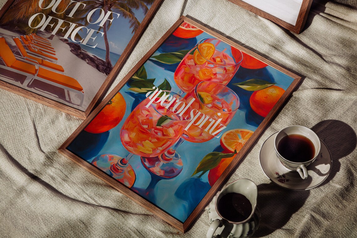 Aperol Spritz Cocktail Painting Orange Blue Bar Cart Art Poster - Image 4