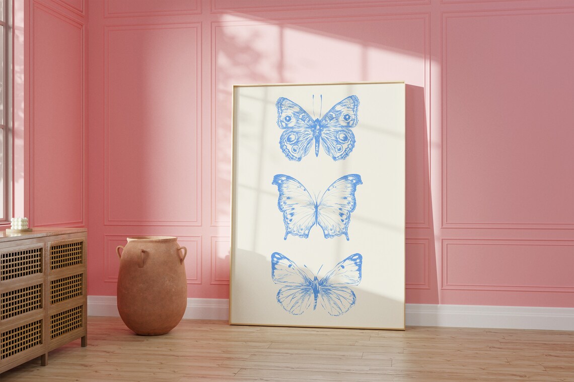Blue Butterfly Art Print, Preppy Bedroom Decor - Image 4