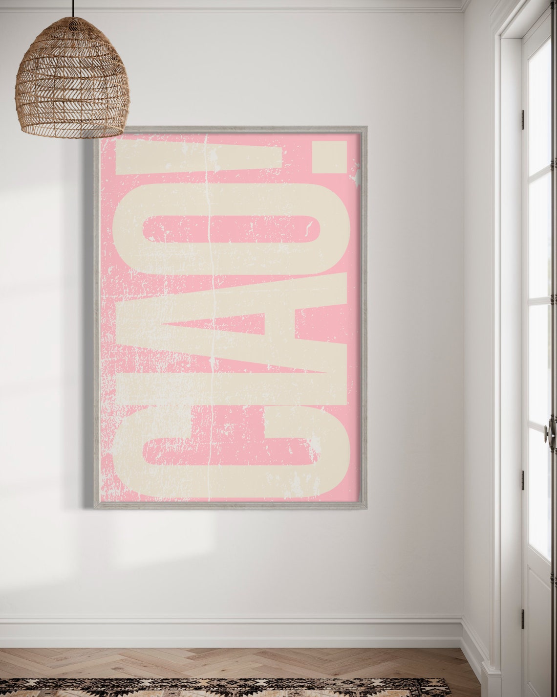 Ciao Cream Vertical Letters Distressed Pink Vintage Texture Poster - Image 3