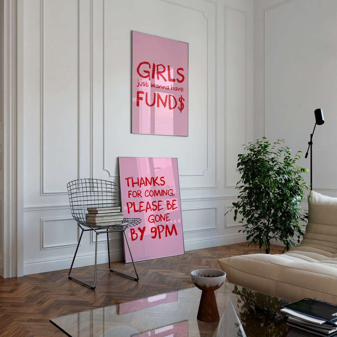 Girls Just Wanna Have Funds Money Wall Art Girly Wall Art Pink Bedroom Decor Trendy Preppy Room Artwork Funny Quote Art - Image 2