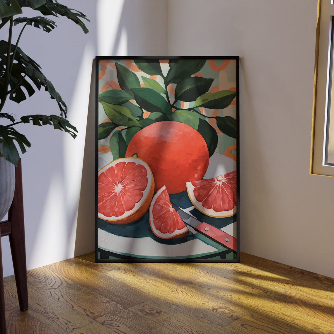 Grapefruit Still Life Painting Retro Fruit Slices Kitchen Wall Art - Image 2