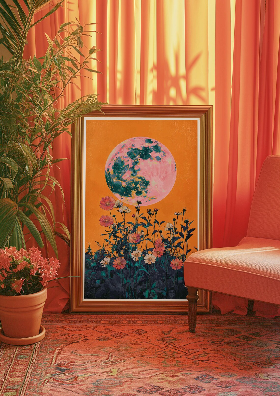 Wildflowers Moon Poster, Vintage Retro 70s Decor - Image 3