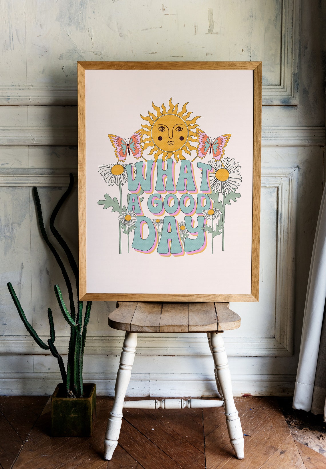 What A Good Day Sunshine Butterflies Daisies Positive Quote Poster - Image 2