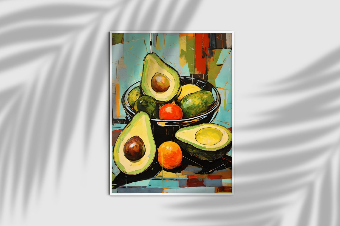 Avocado Bowl Expressionist Still Life with Bold Color Art Poster - Image 2