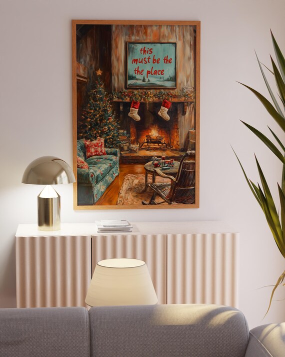 Cozy Christmas Cabin Living Room Fireplace Rustic Scene Poster