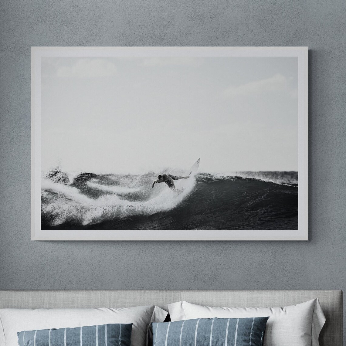 Fine Art Black And White Surfer Riding Big Wave Photo Poster