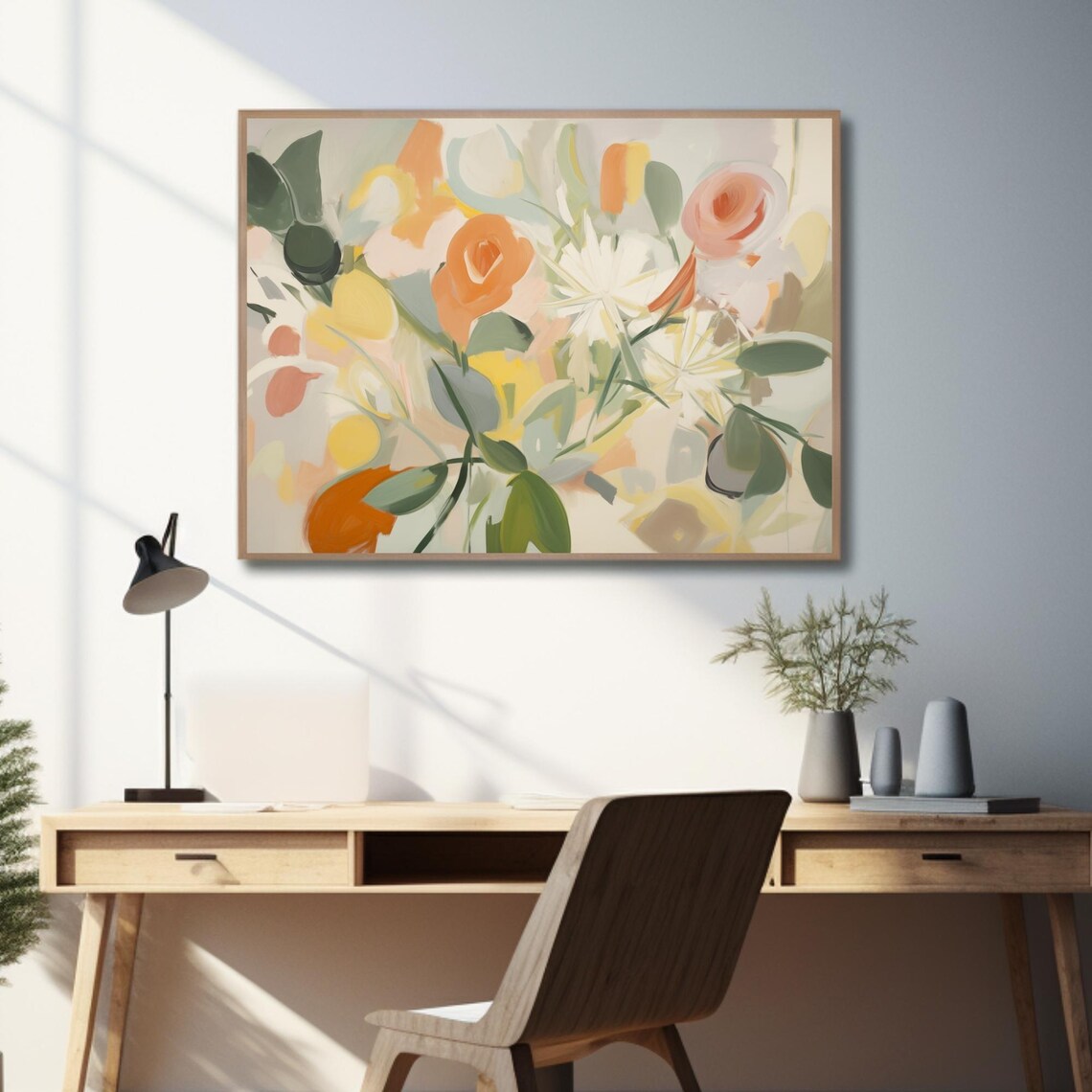 Abstract Floral Bouquet Roses Painting Peach White Flowers Poster - Image 4