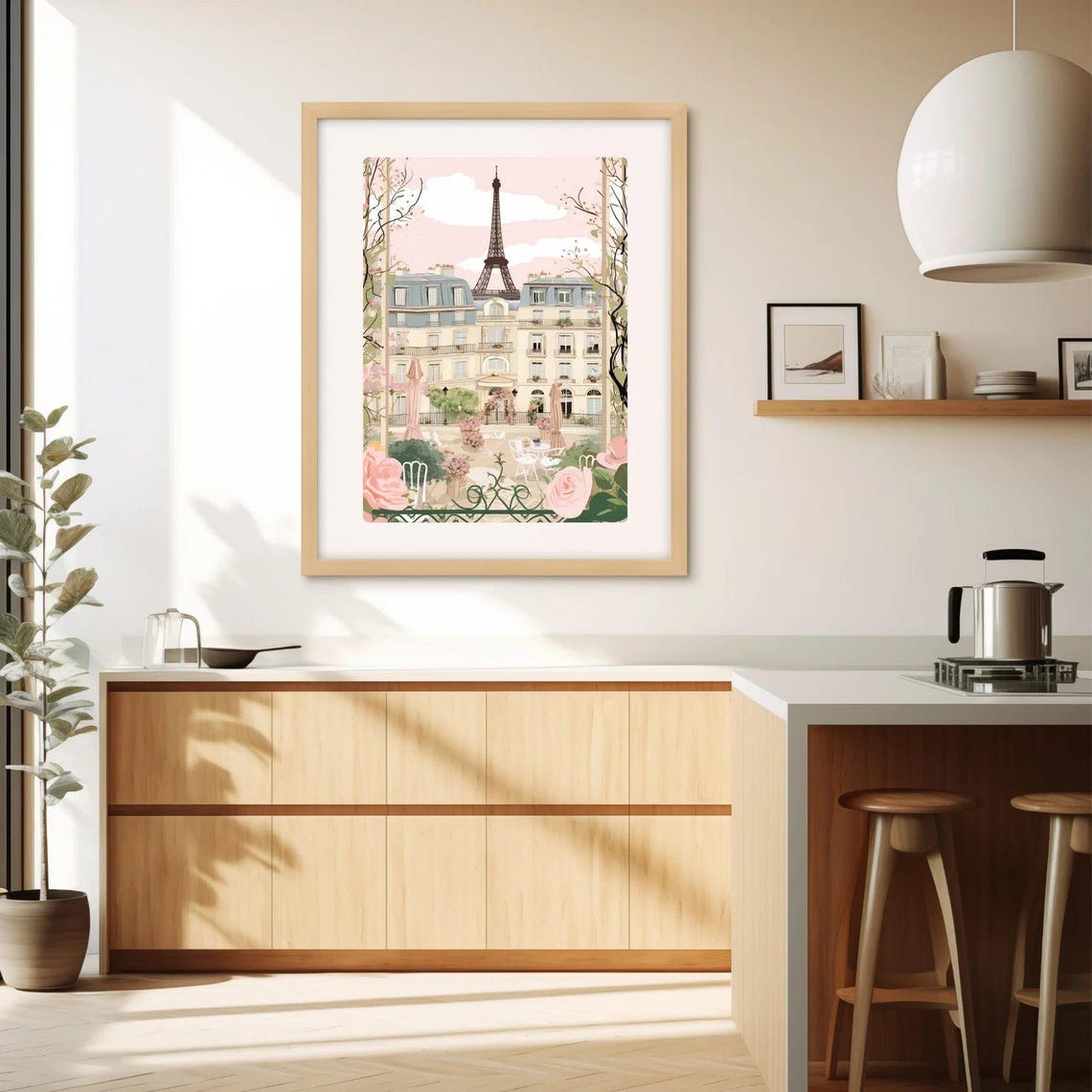 Paris Eiffel Tower Illustration Pink Courtyard Cafe Garden Poster - Image 4