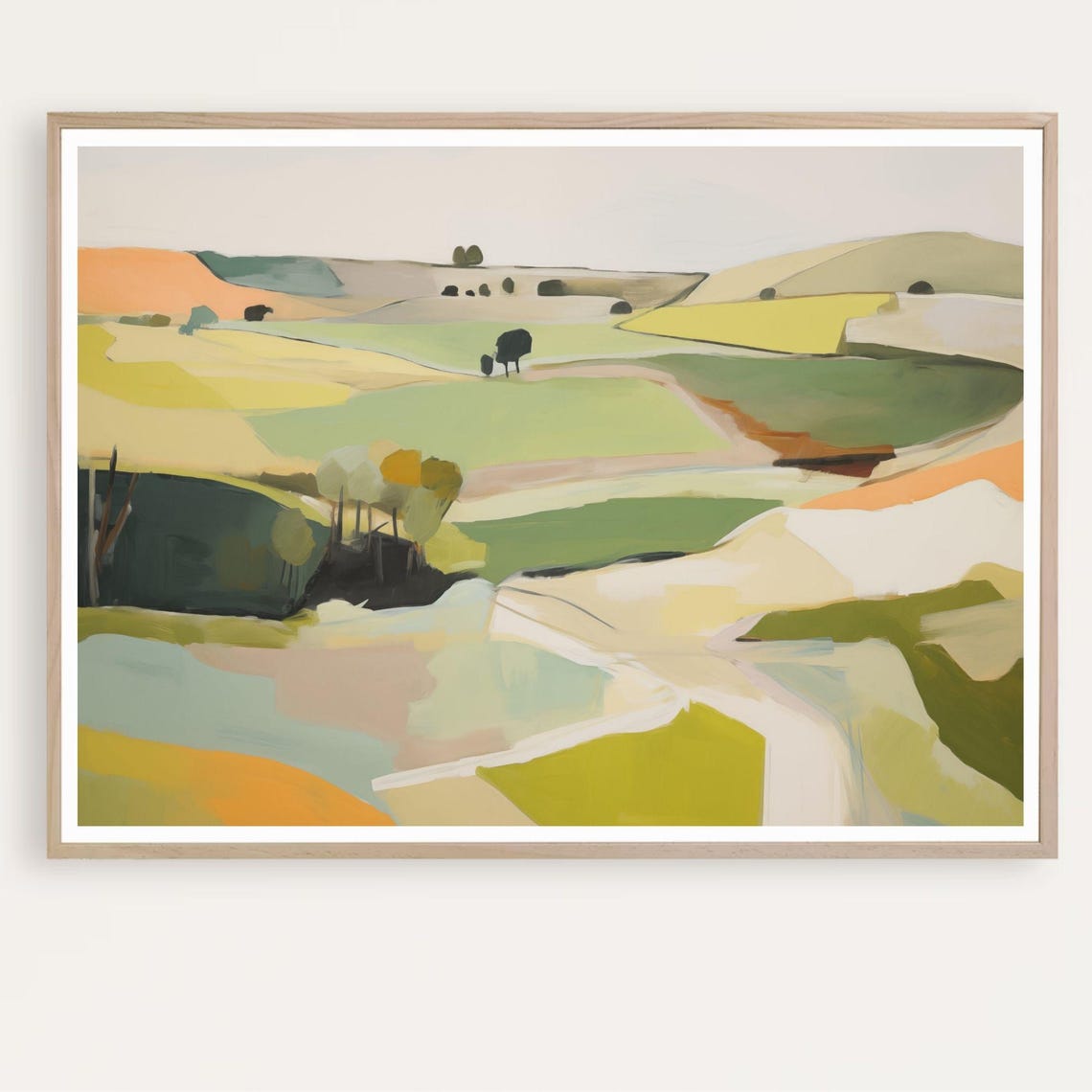 Green Abstract Hillside Painting Winding Road Countryside Poster