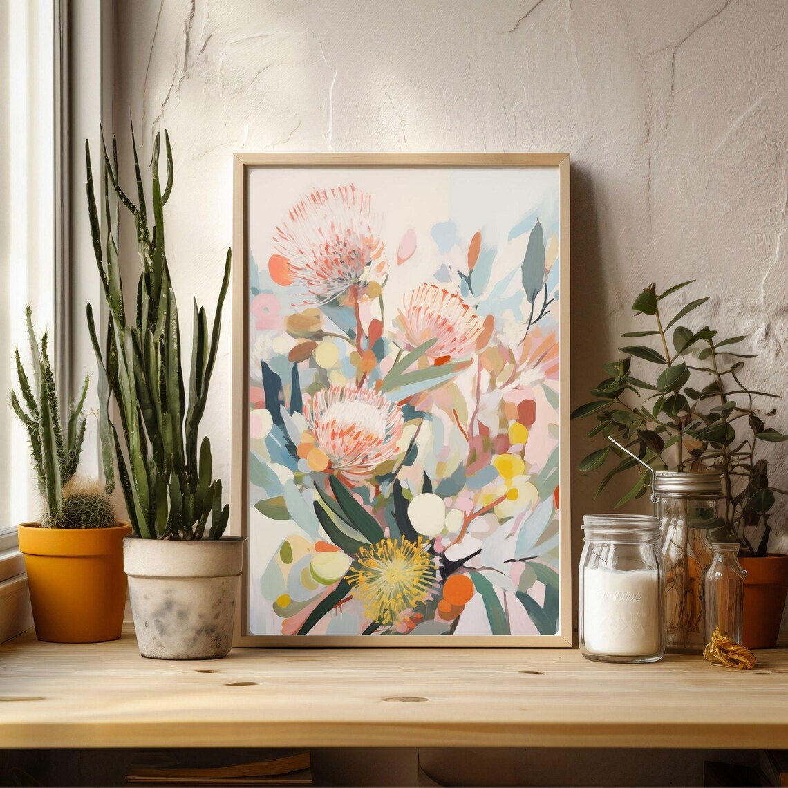 Protea Flowers Painting Australian Native Botanical Floral Art Poster - Image 2