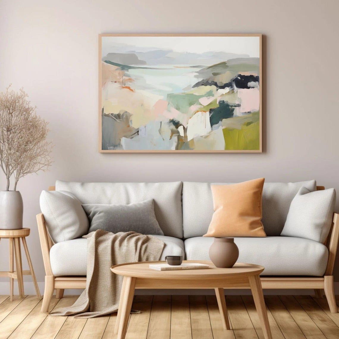 Abstract Coastal Landscape Misty Coastline Grey Green Calm Print - Image 4