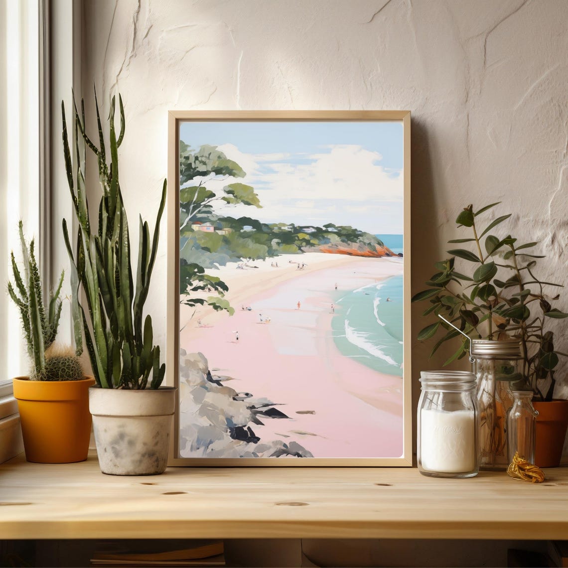 Australian Beach Noosa Coastal Painting Pink Sand Ocean Poster - Image 3