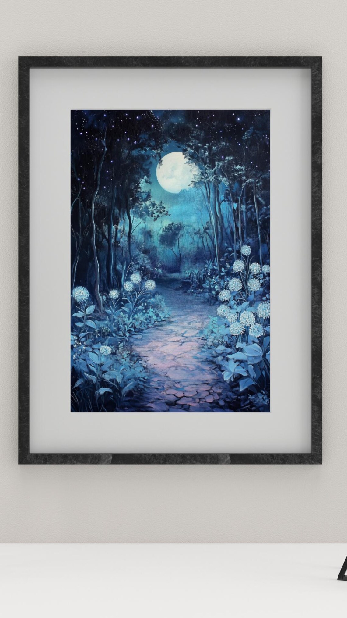 Moonlit Enchanted Garden Path, Mystical Night Forest Art Print - Image 2