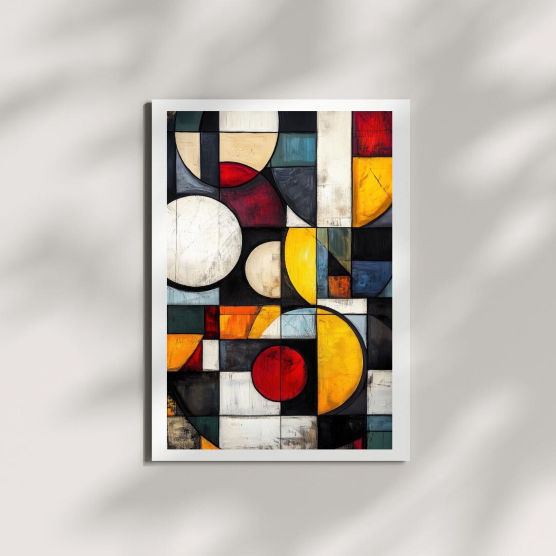 Geometric Fusion Abstract Oil Painting, Bold Modern