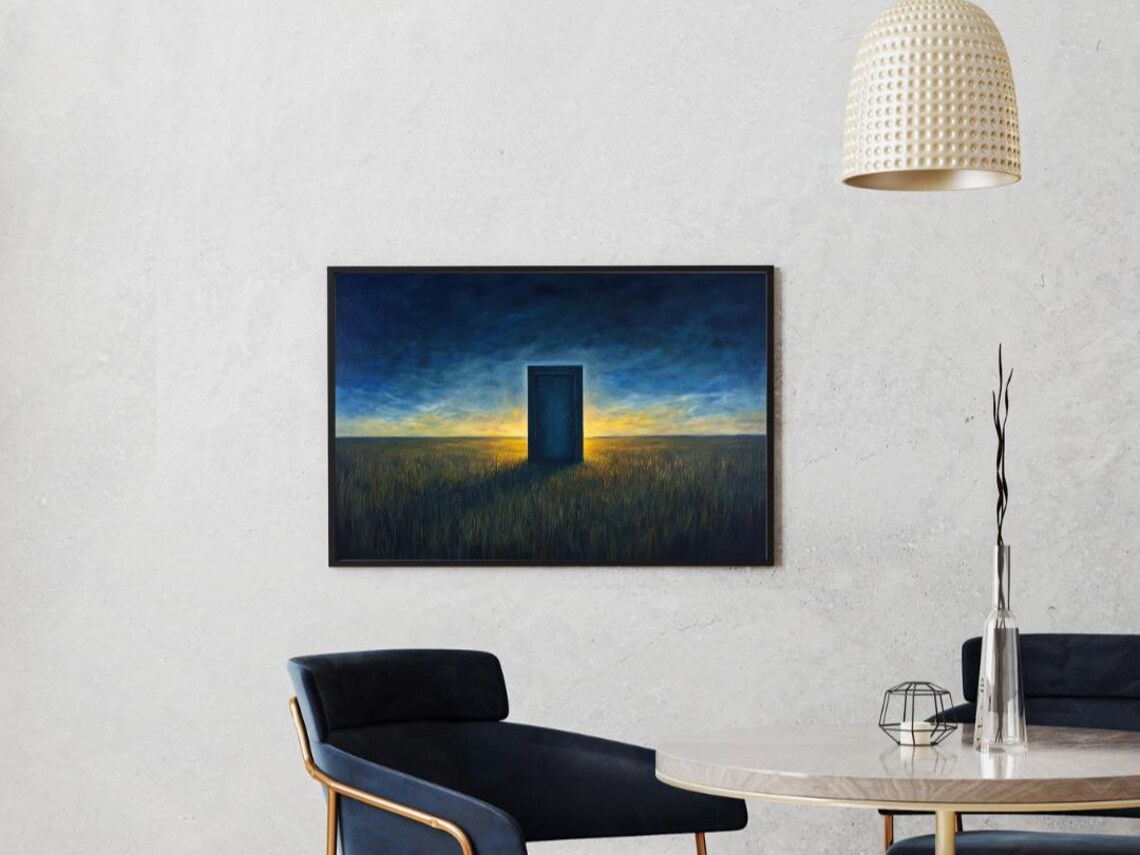 Liminal Light Surreal Doorway, Golden Field Art Print - Image 3