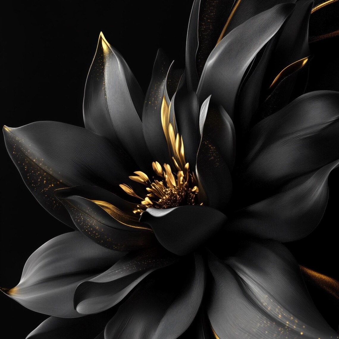Black And Gold Flower Print Elegant Modern Floral Wall Art Luxury Botanical - Image 3