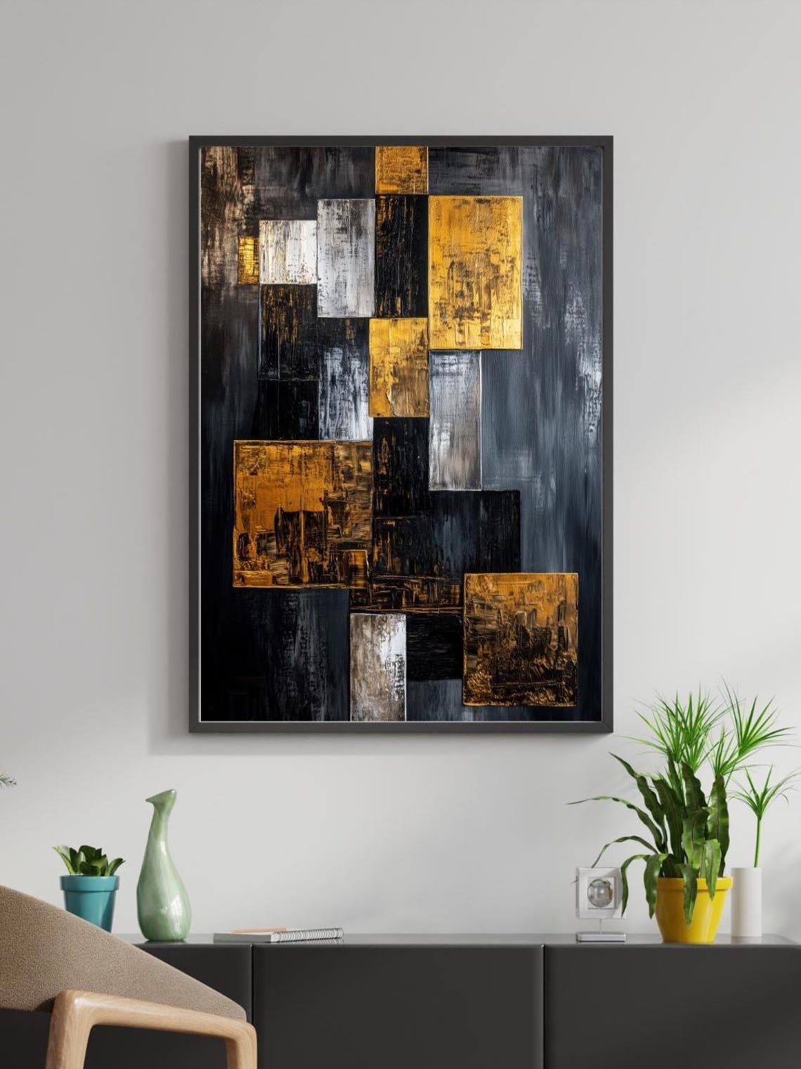 Golden Grid Geometric Abstract Wall Art - Image 5