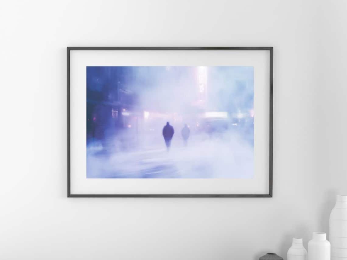 Blurry City Silhouettes, Dreamlike Urban Fog Art Print